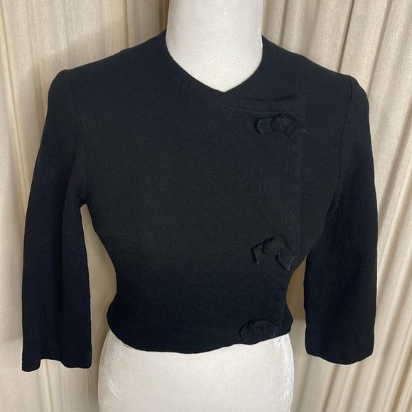 VINTAGE- GAY GIBSON 30’S-50’S DOUBLE BREASTED BLACK CROPPED CARDIGAN XS - Picture 2 of 16